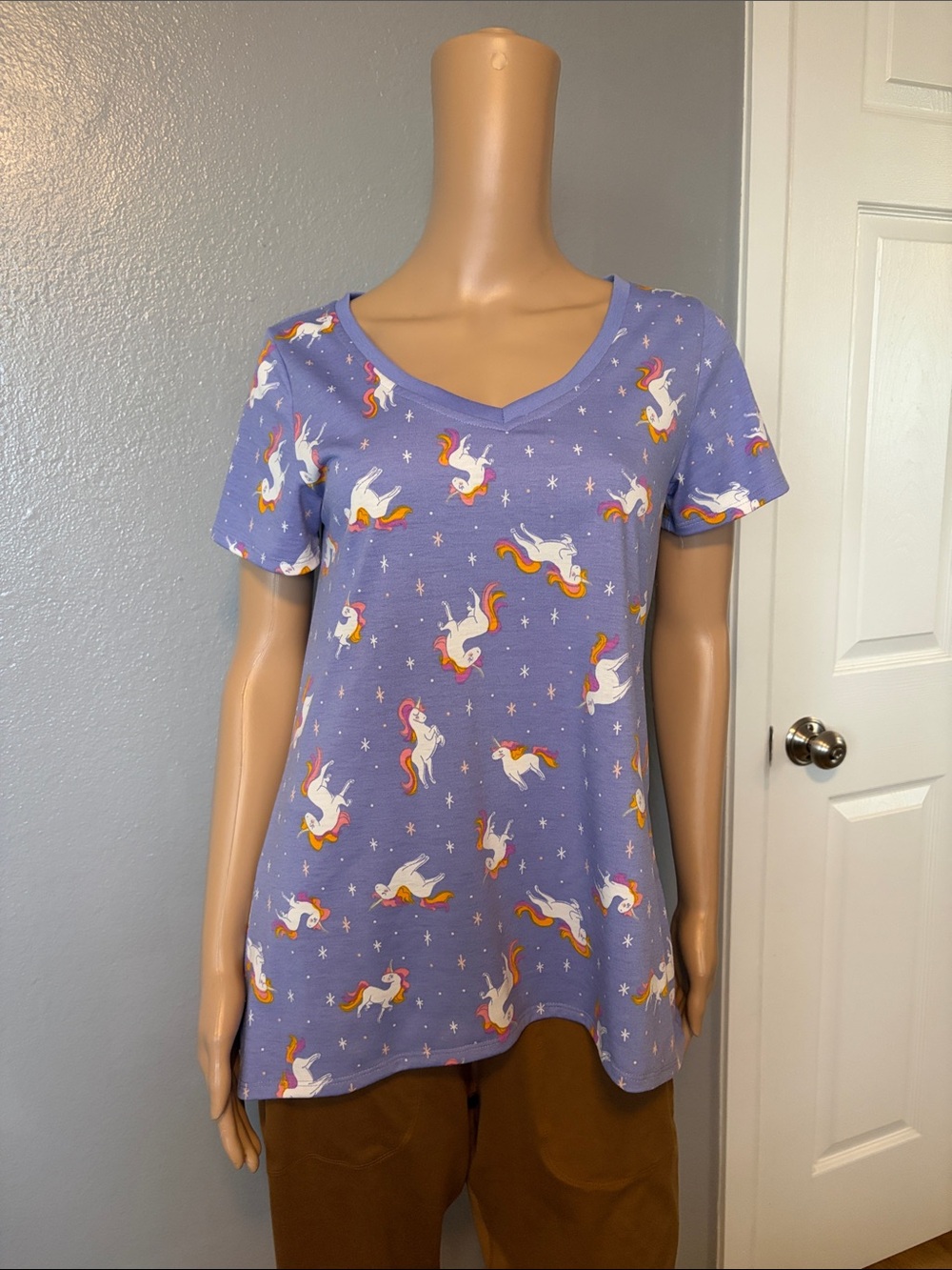 LuLaRoe Purple Unicorn Print V-Neck Top